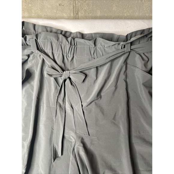 Susan Graver Weekend Reg Woven Paper Bag Waist Pants Thunder Grey 3X New - Picture 2 of 9